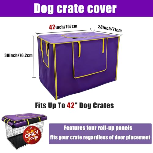 42-Inch Purple Dog Crate Cover – Light-Blocking Protective Cover with Roller Shades, Sound-Dampening Sunshade for Wire Kennels, Features Breathable Side Window (Cover Only) - color: Purple, size: 42.0"L x 28.0"W x 30.0"H