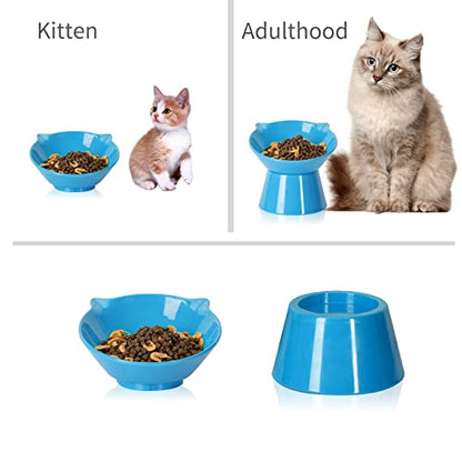 Detachable Elevated Cat Bowls, 15° Tilted Raised Cat Food Bowl Anti-Vomiting,Whisker Friendly, Adjustable Large Cat Dishes Extra Wide for Protecting Spine, Adult Kitten (Blue) - color: Blue