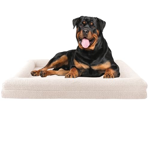 Orthopedic Dog Bed - 45in Large Dog Bed with Supportive Bolster, Nonslip Bottom, and Removable Washable Cover - Memory Foam Pet Beds for Large Dogs - Dog Products by PETMAKER (Cream) - color: Cream, size: Large