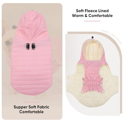 Vecomfy Fleece Lining Dog Hoodie with Harness Built in,Extra Warm Small Dog Jacket in Winter Puppy Coats with Drawstring Hooded,Light Pink XS - color: Light Pink(Harness Built in), size: X-Small (Pack of 1)