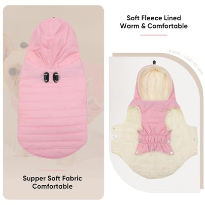 Vecomfy Fleece Lining Dog Hoodie with Harness Built in,Extra Warm Small Dog Jacket in Winter Puppy Coats with Drawstring Hooded,Light Pink XS - color: Light Pink(Harness Built in), size: X-Small (Pack of 1)