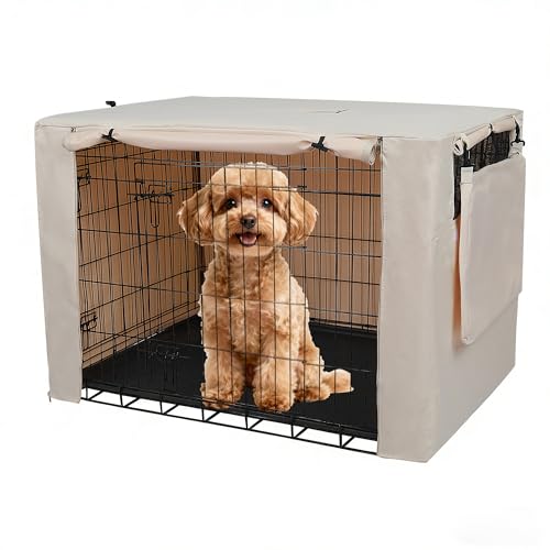 Deblue Dog Crate Cover, 24 Inches Durable Polyester Indoor Pet Kennel Cover Fit for 1 2 Doors Standard Wire Cage (Beige) - color: Beige, size: 24.0"L x 18.0"W x 20.0"H
