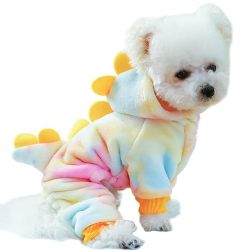 Dinosaur Puppy Coats, Winter Fleece Hoodies with Leash Ring, Cat Coat, Funny Dog Costume for Boy, Girl, Christmas, Halloween (Yellow, X-Large) - color: Yellow, size: X-Large