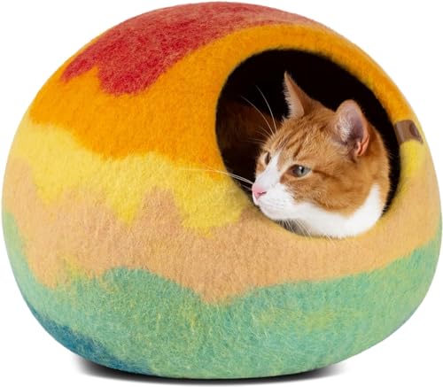 MEOWFIA Cat Cave – Premium Felt Cat Bed Enclosure for Indoor Cats, Handmade Merino Wool (Tucson Sunset, Medium) - color: Tucson Sunset, size: Medium