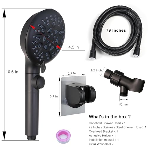 GwernKB Handheld Shower Head with On Off Switch,8-mode High Pressure Shower Wand with Long Hose and Bracket Extra Adhesive Holder for Lower Mount,Built-in Power Wash to Clean Tub,Tile & Pets,Black… - color: Matte Black