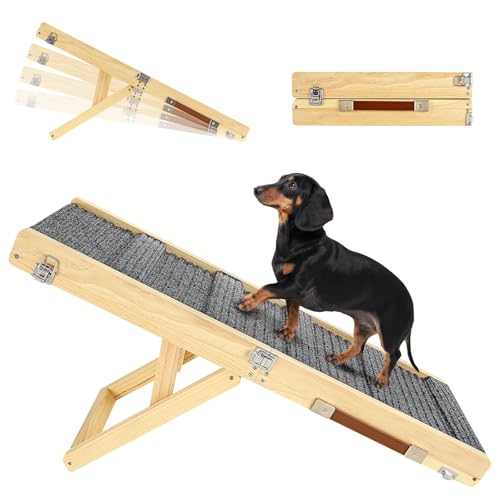 2026 Upgraded Dog Ramp for Couch, Foldable Small Dog Ramp for Sofa, 4 Adjustable Height from 13'' to 21", Portable Stable Pet Steps with Non-Slip Pad, Pet Ramps Use for Sofa Couch Stairs - color: A-wood Color, size: 80×30cm-for couch