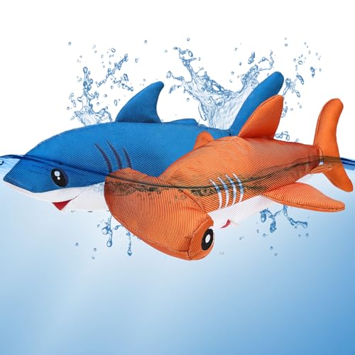 EXPAWLORER Floating Dog Toys Squeaky - 2 Pack Dog Water Toys for Pool Lake Beach, Pup Chew Toy Summer Outdoor Interactive Enrichment Play for Non-Aggressive Small Medium Large Breeds, Shark - color: Shark
