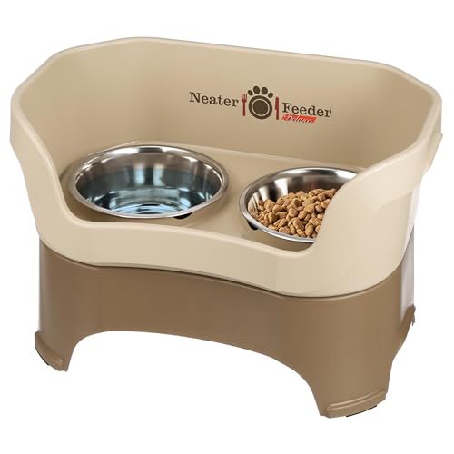 Neater Pet Brands Neater Feeder Deluxe Mess Proof Dog Bowls Elevated for Large Dogs Over 40 lbs, Made in USA, No Spill Raised Dog Food Bowl Stand Feeding Station, Food and Water Bowl Set, Cappuccino - color: Cappuccino, size: Large with Standard Bowl