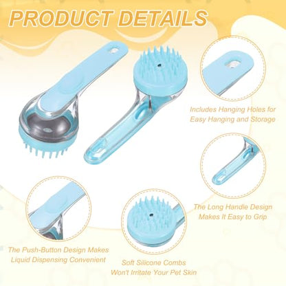 Pet Bath Brush, Dog Shampoo Brush New 2 in 1 Grooming Massage Scrubber Bubble Maker with Ring Built-in Shampoo Dispenser(Coarse,Blue/Pink), for Long Short Hair Cats Shower - color: Blue/Pink