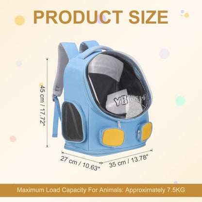 Pet Backpack Carrier, Portable and Ventilated, Oxford Cloth, Dog Cat Travel Bag with Transparent Cover 13.78", (Bright Blue, 1 Pcs), Intended for Hiking/Camping/Traveling - color: Bright Blue