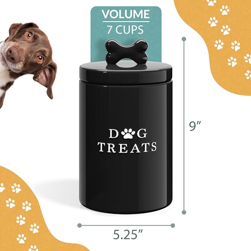 Barnyard Designs Large Dog Treat Container Airtight with Lid, Cute Rustic Ceramic Dog Treat Storage Jar for Kitchen Counter (Black) - color: Black