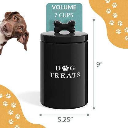 Barnyard Designs Large Dog Treat Container Airtight with Lid, Cute Rustic Ceramic Dog Treat Storage Jar for Kitchen Counter (Black) - color: Black