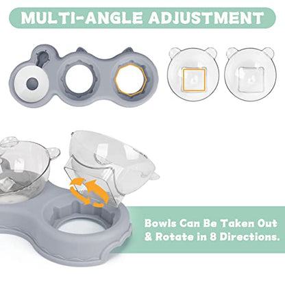 Triple Cat Bowls for Food and Water, YECERCAN Plastic Raised Cat Bowls with Automatic Water Bottle & Waterproof Mat for Cats/Small Dogs, 3 in 1 Pet Feeder for Wet/Dry Food