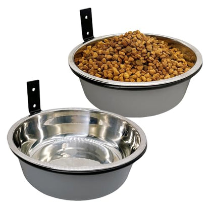 Wall Mounted Dog Bowls-2 * 36 Oz, Stainless-Steel Raised Adjustable Height Dog Food and Water Bowls, Elevated Pet Comfort Feeding Bowl for Medium Large Dogs Cats - size: 4.2cups(35OZ)