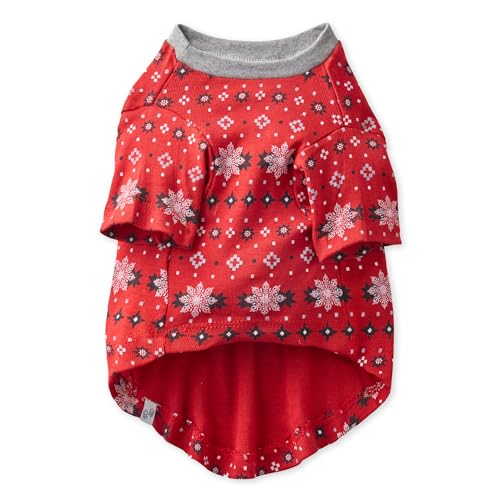 Pet Passion 100% Organic Cotton Dog Short Sleeve T-Shirt Pet Tees for All Breeds, Red Fair Isle, X-Small (5-12 lbs) - color: Red Fair Isle, size: X-Small (5-12 lbs)