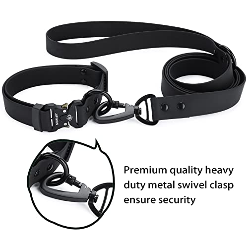 Waterproof Dog Collar and Leash Set Adjustable Quick Release Buckle Collar Leash for Small Medium Large Dogs (Medium, Black)