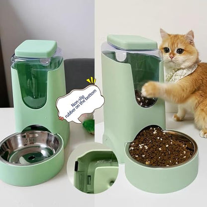Pets Automatic Gravity Feeder Dogs 2.8L Food & 4L Water Dispenser Set with Stainless Steel Bowl for Small Medium Big Puppy Kitten(Light Green) - color: Light Green