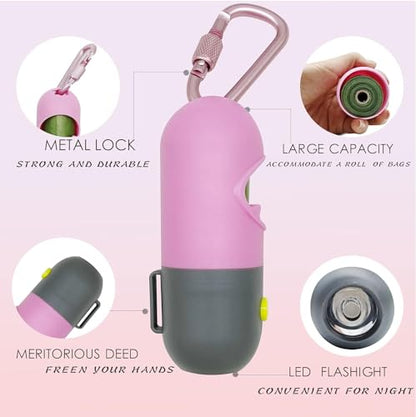 2 Pack Poop Bag Holder with Flashlight Waste Bag Dispenser for Leash with Clip and Battery Poop Bag Dispenser with Green Scented Poop Bags for Dog Walking(Pink,2 Dispenser 60 Bags) - color: Pink