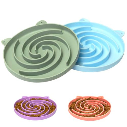 Bifeaw Slow Feeder Cat Bowl, Easy to Clean Silicone Bowl, Ideal for Dry and Wet Food (Green and Blue) - color: Green and Blue