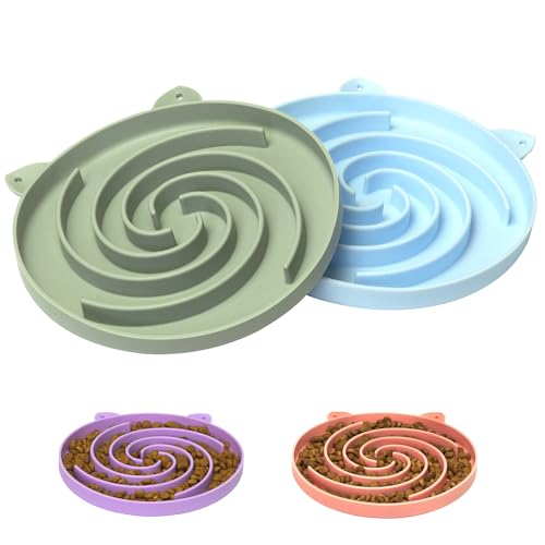 Bifeaw Slow Feeder Cat Bowl, Easy to Clean Silicone Bowl, Ideal for Dry and Wet Food (Green and Blue) - color: Green and Blue