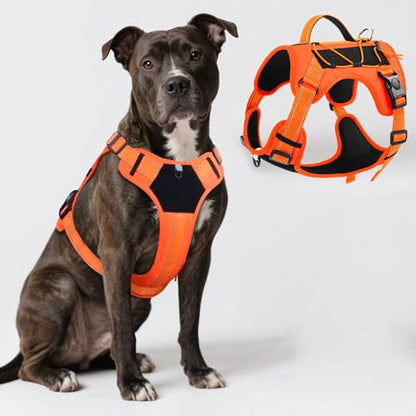Orange Reflective Lightweight Tactical Pet Harness Vest with Handle Harness Tactical Dog Harness Vest for Walking, Hiking,Training,Outdoor,Camping (Orange, X- Large) - size: X- Large