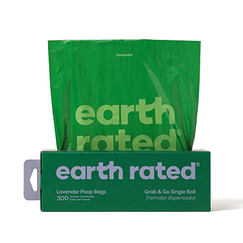 Earth Rated Dog Poop Bags, Thick Grab and Go Single Roll, Ideal for Backyard Pickups, Lavender Scented, 300 Count - style: Lavender