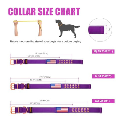 Heavy Duty Tactical Dog Collar with Neoprene Padded and Metal Buckle, Reflective Nylon for Medium to Large Dogs(Purple, Medium) - color: Purple, size: Medium (Pack of 1)