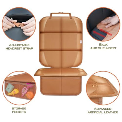 Meolsaek Car Seat Protector for Child Car Seat, Durable 600D Fabric Waterproof Car Seat Cover with Thick Pad Non-Slip Backing，No Imprints (Tan-2 pcs) - color: Tan-2 pcs
