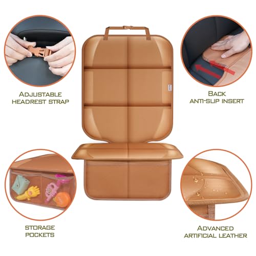 Meolsaek Car Seat Protector for Child Car Seat, Durable 600D Fabric Waterproof Car Seat Cover with Thick Pad Non-Slip Backing，No Imprints (Tan-1 pc) - color: Tan-1 pc