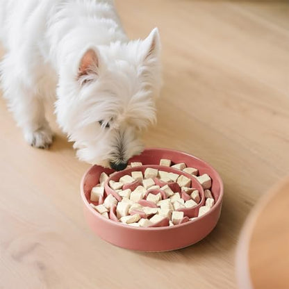 Ceramic Slow Feeder Dog Bowl, 0.8 Cups Anti -Slip Slow Feeding Bowl to Slow Down Eating, 6.3 Inch Dog Food Dish for Small Breeds, Pink - color: Pink, size: Small