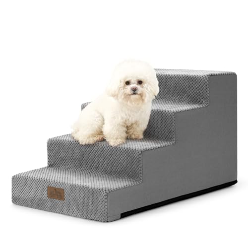 COZY KISS Dog Stairs for Small Dogs 15.7" H, 4-Step Gentle Incline Pet Step for Couch Sofa, Non-Slip Dog Ramp for Puppy Doggie Senior Cats, 15.7x23.6x15.7 Inch, Grey - color: Slope-Grey, size: 15.7x23.6x15.7 inch