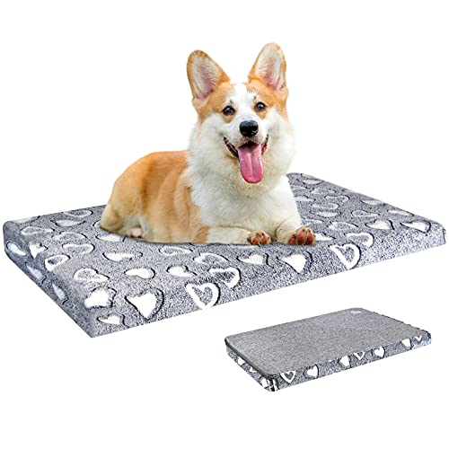 VANKEAN Reversible Dog Crate Mat, Stylish Bed with Waterproof Linings and Removable, Washable Cover, Firm Support Pad for Small to XX-Large Dogs, Grey - size: M(30 x 20 x 3")