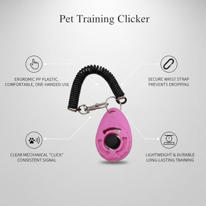Dog Training Clicker with Wrist Strap - Ergonomic Mechanical Sound Signal for Obedience & Trick Training, Durable PP Plastic (1 Pack) - color: Pink