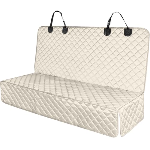PETICON Waterproof Scratchproof Pet Bench Seat Covers for Cars, SUVs, Nonslip Durable Back Seat Cover for Dogs, 600D Oxford Fabric, Machine Washable - color: beige, size: Medium-52"W