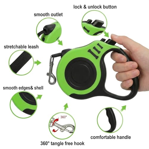 PETIMP Retractable Dog Leash Lightweight 16FT Leash, with Folding Bowl,Dispenser,Waste Bags, for Small Medium Dogs(Green) - color: GREEN