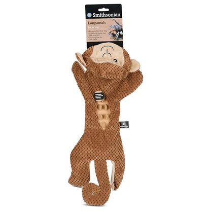 Smithsonian Longamals Monkey Plush Dog Toy – 20" Crinkle & Squeaky, Stuffing-Free Interactive Tug Toy for Medium & Large Dogs - color: Monkey, size: 20"