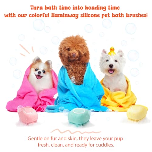 HamInWay Dog Bath Brush, 2-in-1 Dog Grooming Brush with Built-in Shampoo Dispenser, Gentle Silicone Bristles for Bath & Massage, Non-Slip Handle, Easy Clean Design for Dogs, Cats & Small Pets, Yellow - color: Yellow
