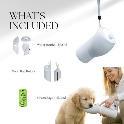 Dog Water Bottle 19oz (550ml), Leakproof Portable Dog Water Dispenser with Lock Button & Poop Bag Holder, BPA-Free Travel Water Bottle for Small, Medium & Large Dogs
