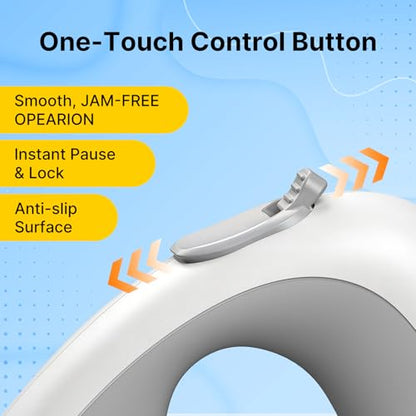 16Ft Retractable Dog Leash with Chew-Proof Steel Cable, 360° Tangle-Free, Shock Absorbing, Built-in Poop Bag Dispenser - color: White, size: 16Ft-Large