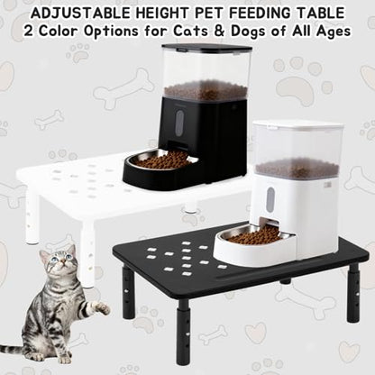 Elevated Cat Food Stand, Adjustable Height Automatic Feeder Stand for Cats Dog Pet Feeding station, Cat Feed Table Suitable for Most Automatic Pet Feeders & Water Dispensers(White)-Non slip - color: White