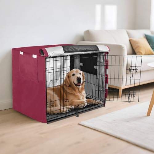 Windproof Burgundy Dog Crate Cover Fixed Buckle at Bottom Covers for Dog Cages X-Largee - size: X-Large