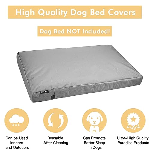 Dog Bed Covers Replacement Washable, Waterproof Removable Canvas Pet Bed Cover for Dog/Cat with Zipper, 34x22x3.5 Inches (Gray) - size: 34.0"L x 22.0"W x 3.5"Th