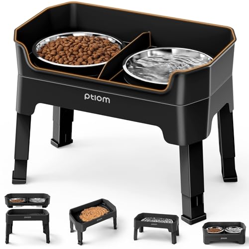 3-in-1 Elevated Dog Bowls Mess Proof Raised Slow Feeder Dog Bowls, 4 Height Adjustable Dog Bowl Stand Licking Plate with 2 56oz Stainless Steel Dog Food Bowls for Small Medium Large Dogs Pets - color: Black, size: 2 Stainless Steel Bowls + Slow Feeder