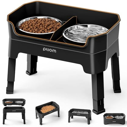 3-in-1 Elevated Dog Bowls Mess Proof Raised Slow Feeder Dog Bowls, 4 Height Adjustable Dog Bowl Stand Licking Plate with 2 56oz Stainless Steel Dog Food Bowls for Small Medium Large Dogs Pets - color: Black, size: 2 Stainless Steel Bowls + Slow Feeder