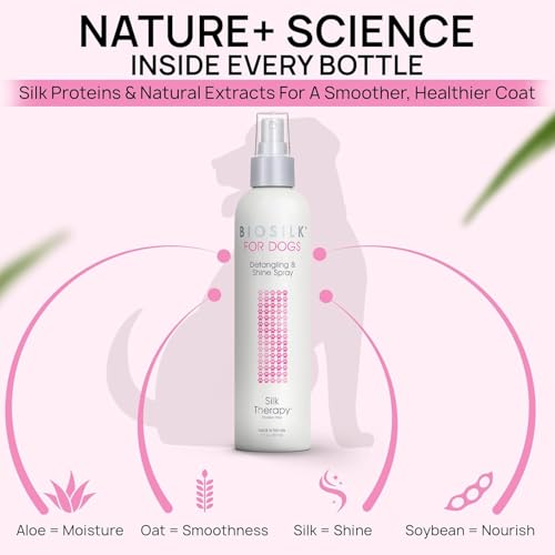 BioSilk for Dogs Silk Therapy Detangling and Shine Protecting Spray, pH Balanced Leave-in Mist with Silk and Vitamins for Dematting, Paraben-Free, All Coats and Breeds, 8 Fl Oz - 6 Pack - size: 8 Fl Oz (Pack of 6)
