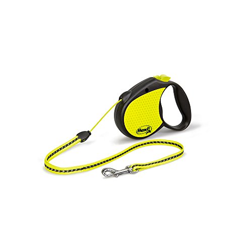 FLEXI Neon Retractable Dog Leash (Cord), 16 ft, Small, Black/Yellow - size: Small (Pack of 1)