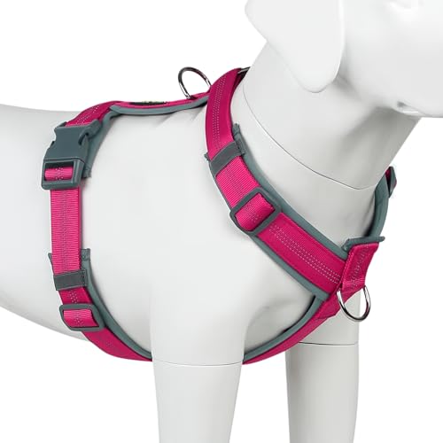 Plutus Pet No Pull Dog Harness, Adjustable Nylon Harness with Soft Padding, Reflective and Heavy Duty Dog Harness for Small, Medium, Large Dogs(Hot Pink, M) - color: Hot Pink, size: M
