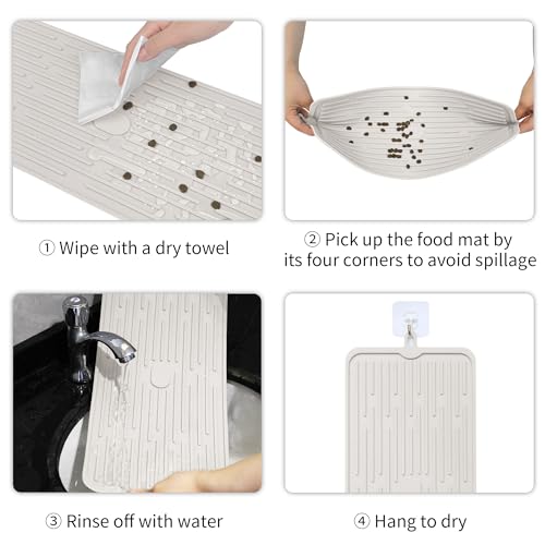 Ptlom Pet Placemat for Dog and Cat, Anti-Slip Waterproof Dogs Feeding Mat Prevent Food and Water Overflow, Bowl Mats Suitable for Medium and Small Pets, Cream, Silicone - color: Cream