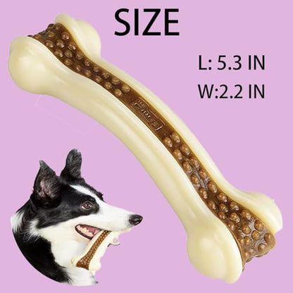 Dog Bones Chew Toys for Aggressive Chewers, 2 Pack Real Beef Flavor,Indestructible Dog Teething Chew Toys for Large/Medium/Small Breed,Tough Toy with Durable Nylon - size: 2 Pack