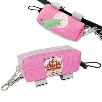 Dog Poop Bag Holder Zippered Pouch, Portable Waste Bag Dispenser with 1 Metal Clip, Fashion Color Matching Canvas Holder for Leashes - Pink - color: Pink
